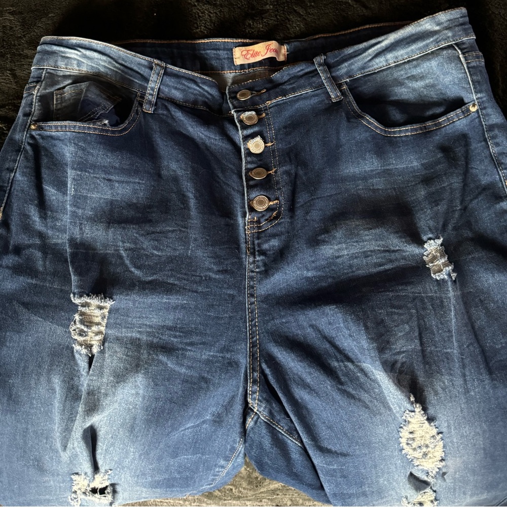 Elite Jeans Distressed High Rise Jean Button Fly - Size 21/22